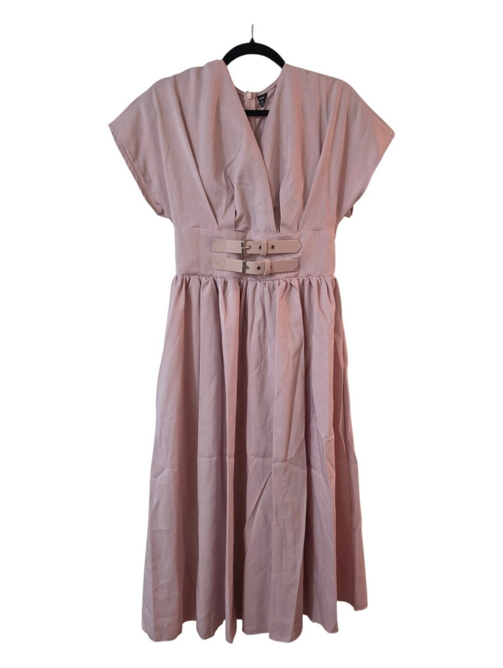 Gorgeous Blush Pink Midi Dress w/ Buckle Detail Medium - Picture 2 of 7